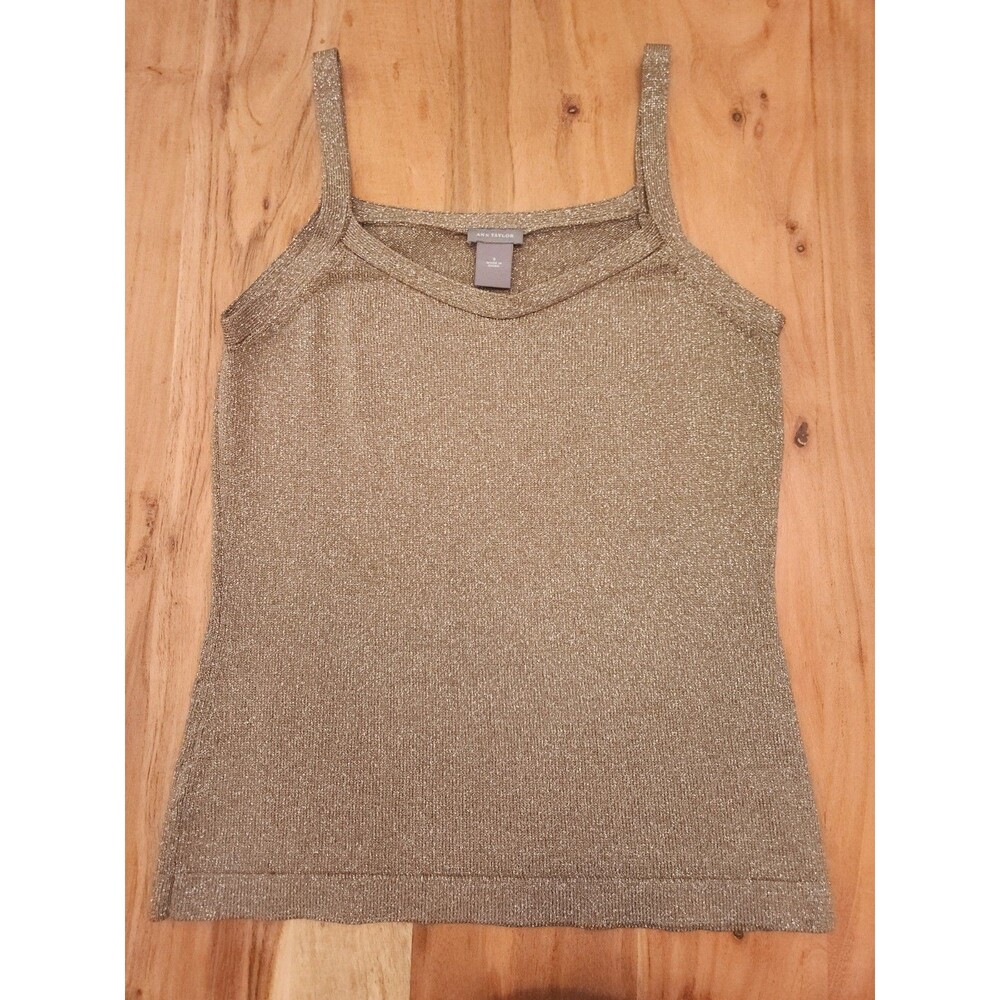 Ann Taylor Metallic Gold Shimmer Knit Tank Top Women's Small EUC